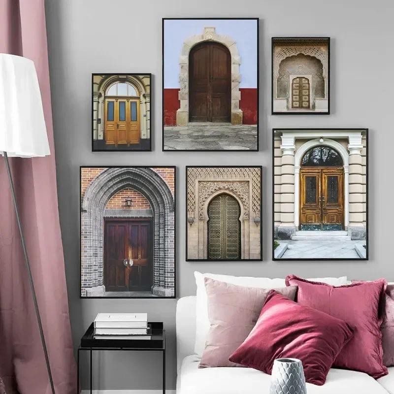 

Retro Picture Modern Moroccan Gate and Printmaking World Architecture Canvas Painting Wall Art Nordic Home Decoration Mural