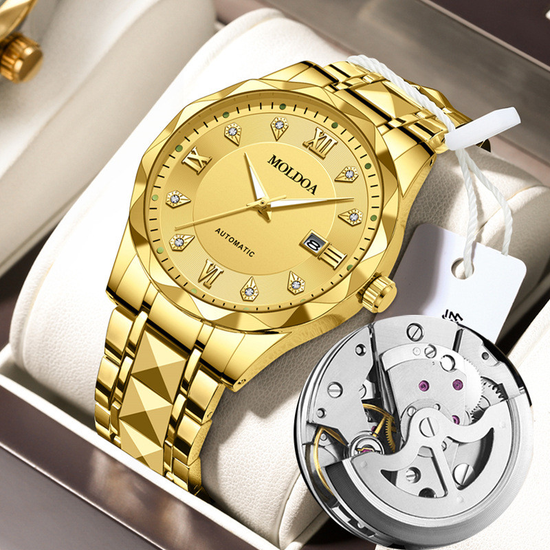 

Jam Tangan Pria Jam Mekanis Palsu Luminous Kalender Tahan Air Bisnis Gesper Kupu-Kupu Bilateral