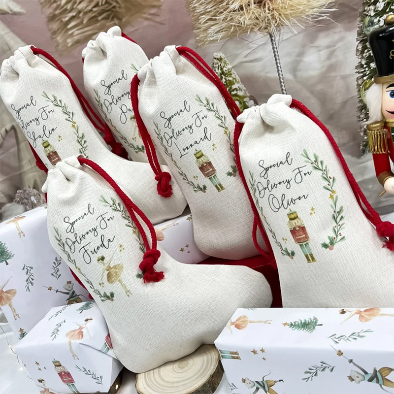

personalised Santa Claus sack sugar plum fairy stocking Merry Xmas Tree Decoration kid boy girl ballet dancer gift Bag