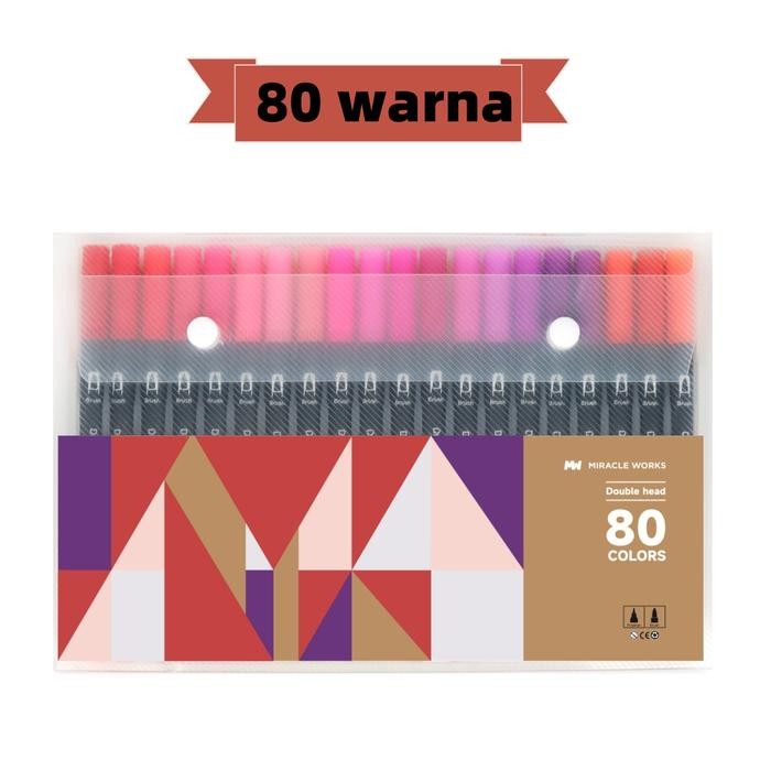 

MW Spidol Warna Set 24/36/60/80/100/120 Warna Brush Pen Double Tips Spidol Set Permanent Marker - 80 Warna