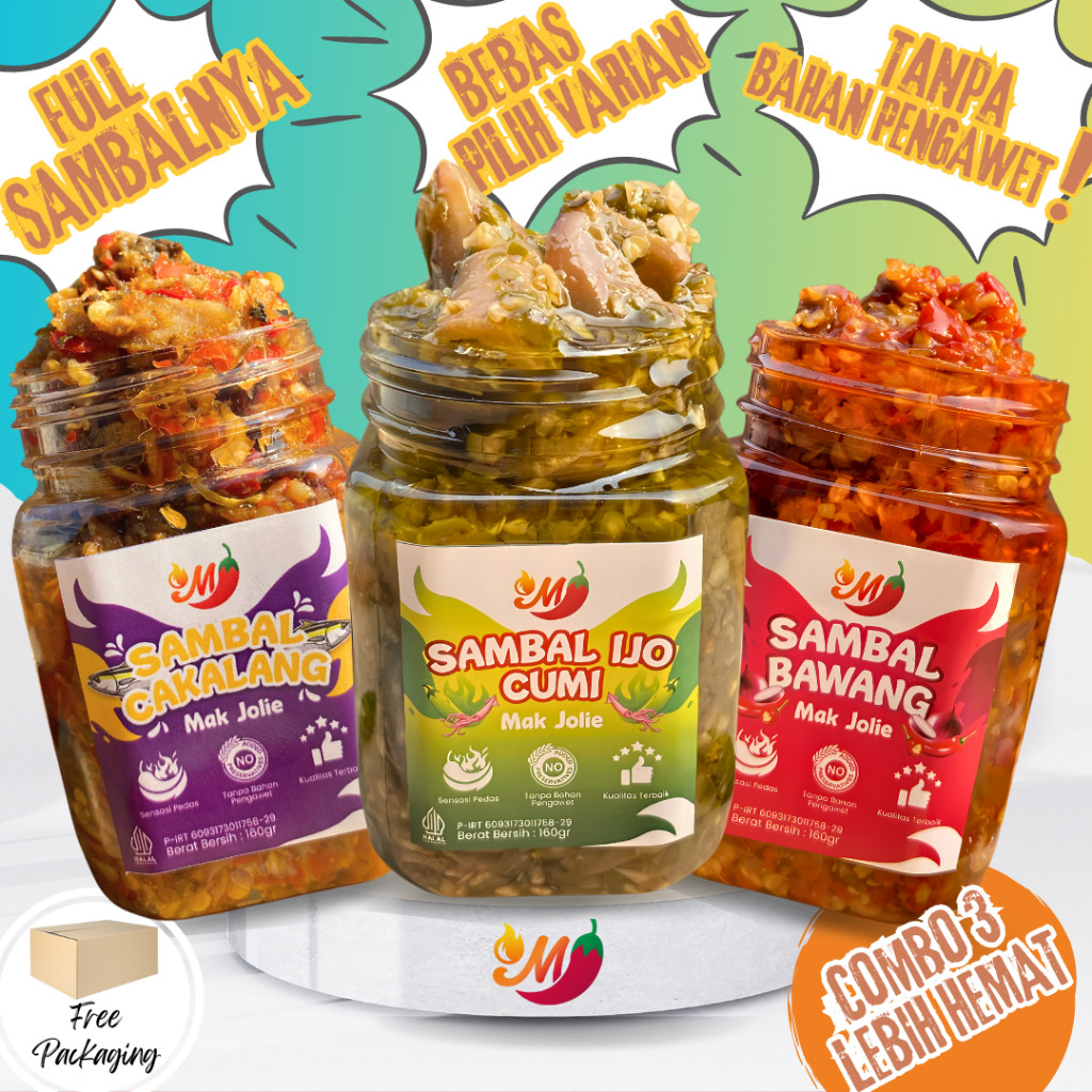 

Sambal Mak Jolie COMBO 3 PCS - Sambal bawang Sambal cumi Sambal terasi Sambal Cakalang terlaris