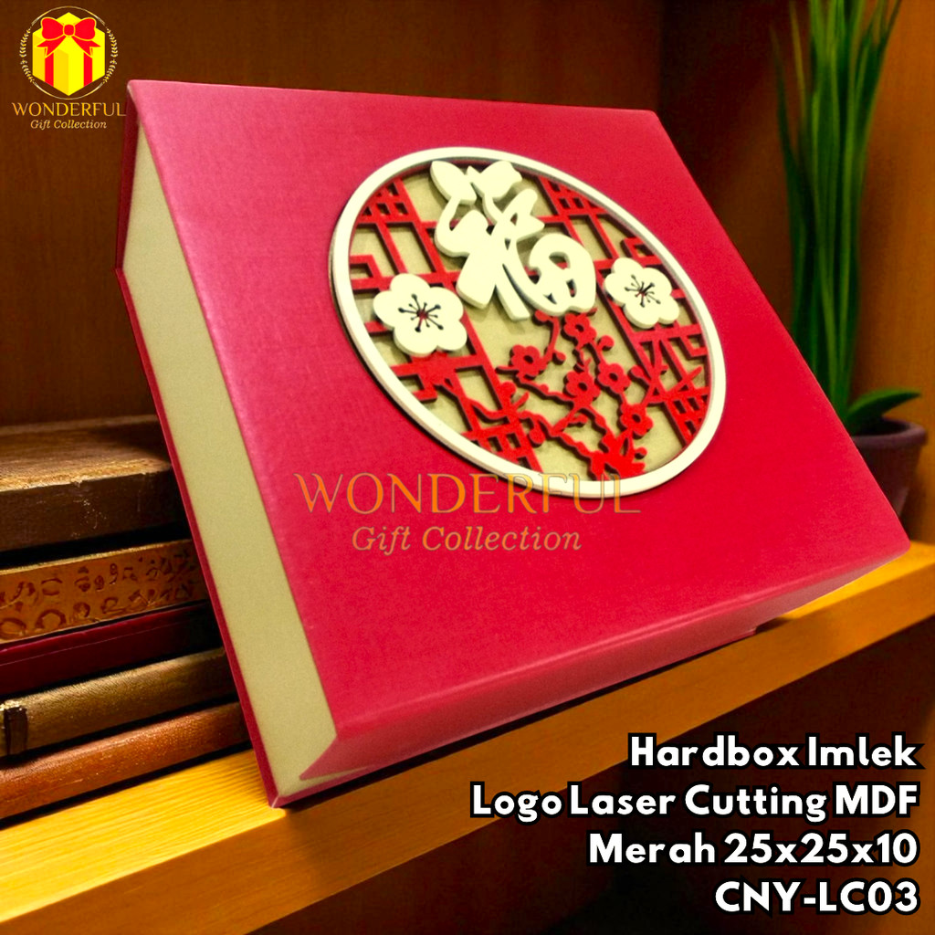 

Hardbox Imlek Logo Laser Cutting MDF Merah 25x25x10 CNY-LC03