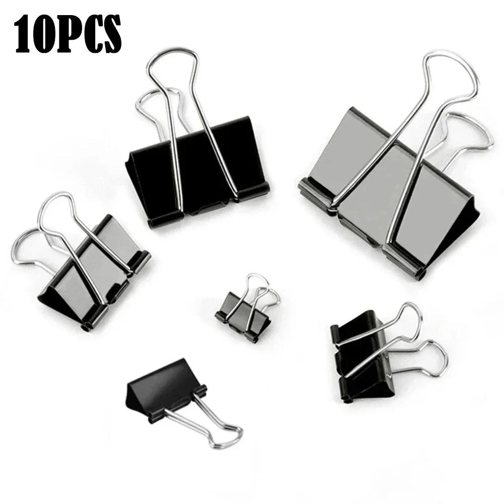 

10PCS Metal Paper Clip 15mm 19mm 25mm 32mm Foldback Metal Binder Clips Black Grip Clamps Paper Document Office School Stationery