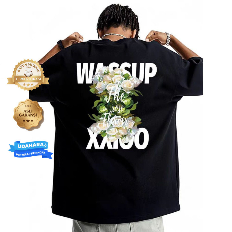 Kaos T pendek katun murni dengan cetak bunga mawar romantis, tersedia dalam dua warna hitam dan puti