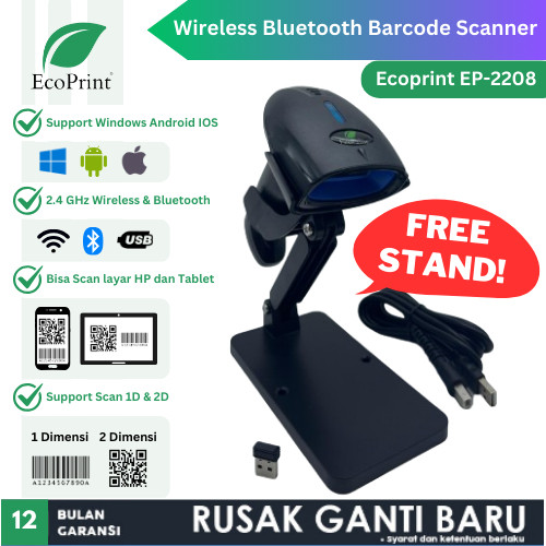 

ECOPRINT Barcode Scanner 1D 2D Usb Bluetooth Wireless