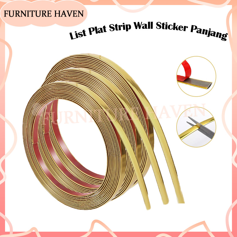 List Plat Strip Mirror Hairline Panjang 5 Meter/Stiker Decorative Lines/List Plat Strip Mirror Gold