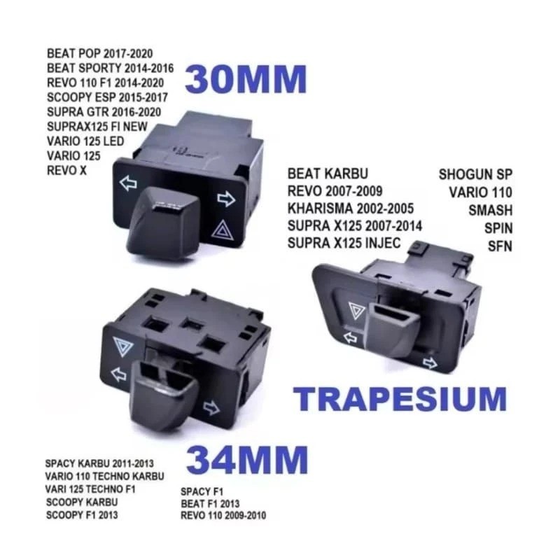 Saklar Hazard Sein Trapesium Jepit Stang Motor Honda Beat Supra Vario 30 34mm