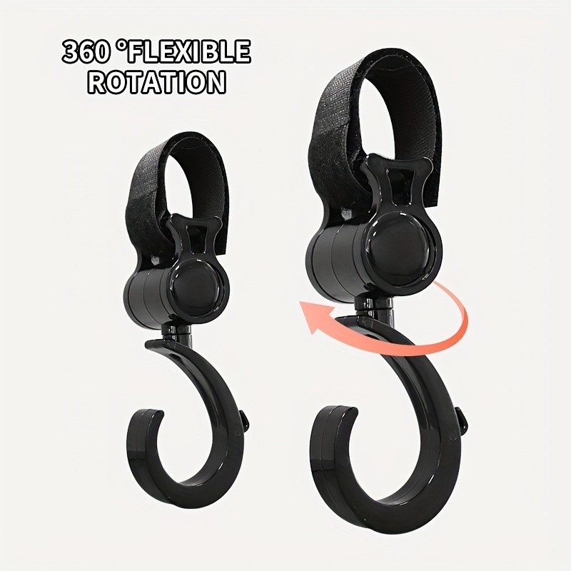 Rotating Stroller Hooks Durable ABS Black  Multi Purpose Shopping Bag Clips for Diaper Essentials Or