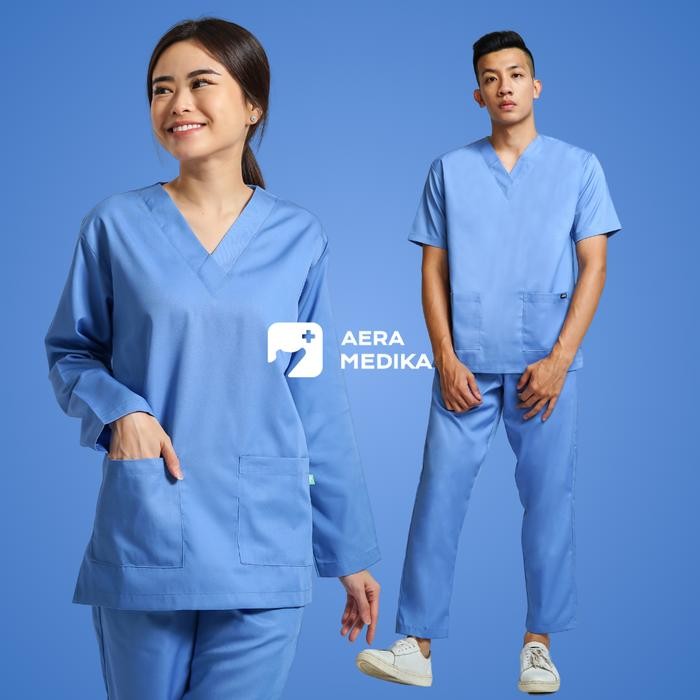 AERAMEDIKA - 5L Basic Scrub / Baju Jaga / Baju Medis / Seragam Oka / Scrub / klinik Setelan Lengan p