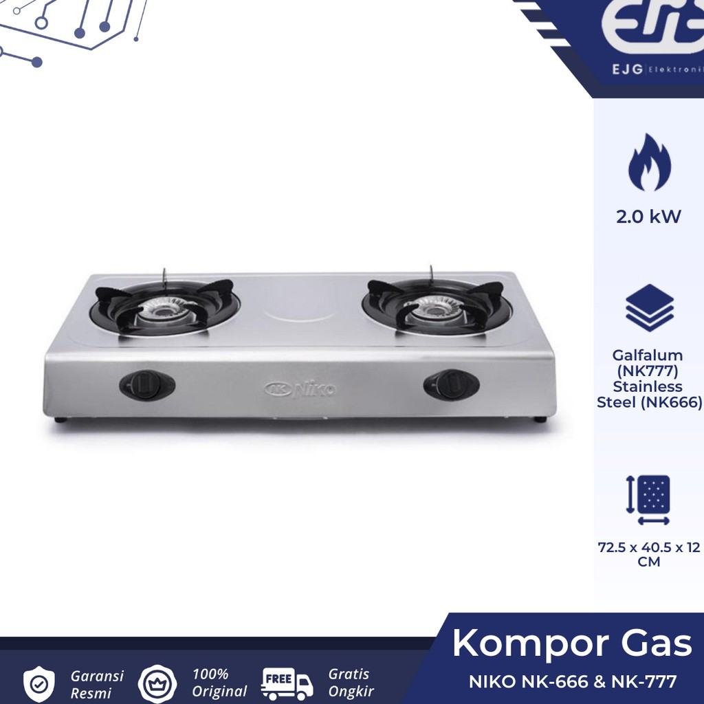Kompor Gas 2 Tungku Galfalum Niko NK 777 NK777 Gas Stove Murah NK666 NK 666 Stainless Steel