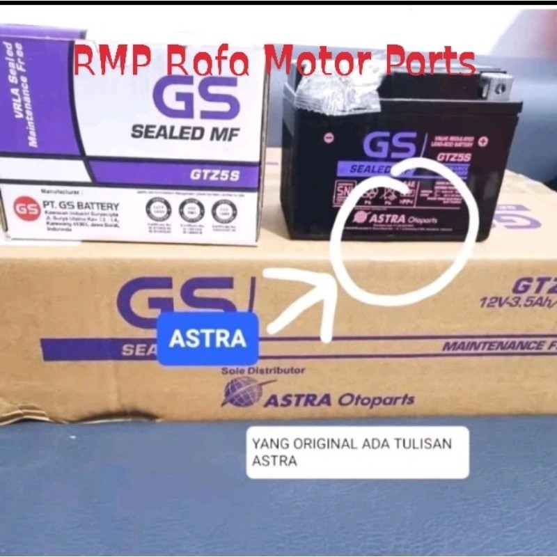 AKI ACCU MOTOR HONDA BEAT/VARIO/MIO J GTZ5S GS ASTRA OTOPARTS ORIGINAL ACCU KERING
