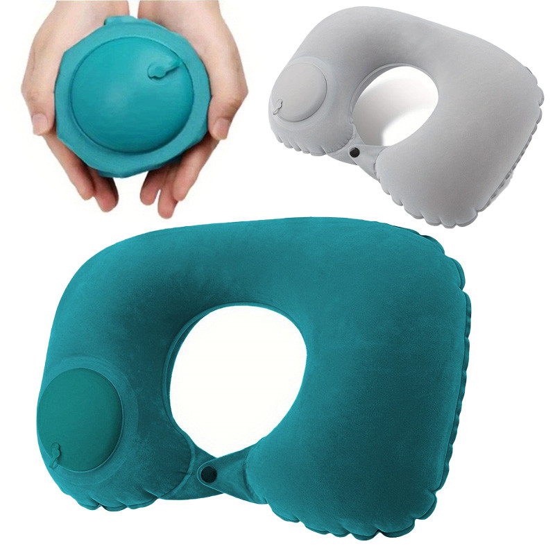 Press on Inflatable Pillow to Relax Neck Travel U-shaped Pillow Foldable and Portable with Leak Proo