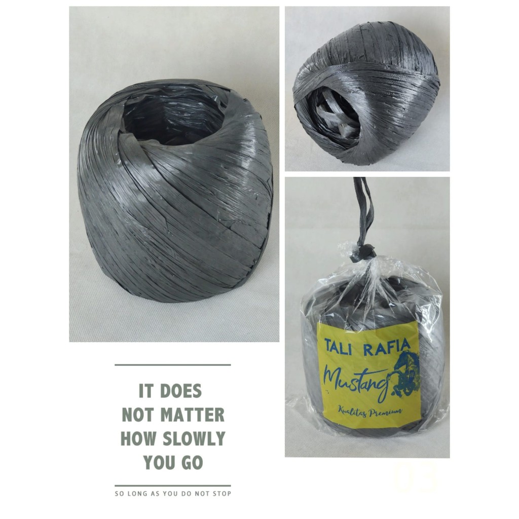 

TALI RAFIA CAP MUSTANG HITAM - TALI PLASTIK 1KG/TALI RAFIA HITAM CAP RUSA KUNING(1KG)