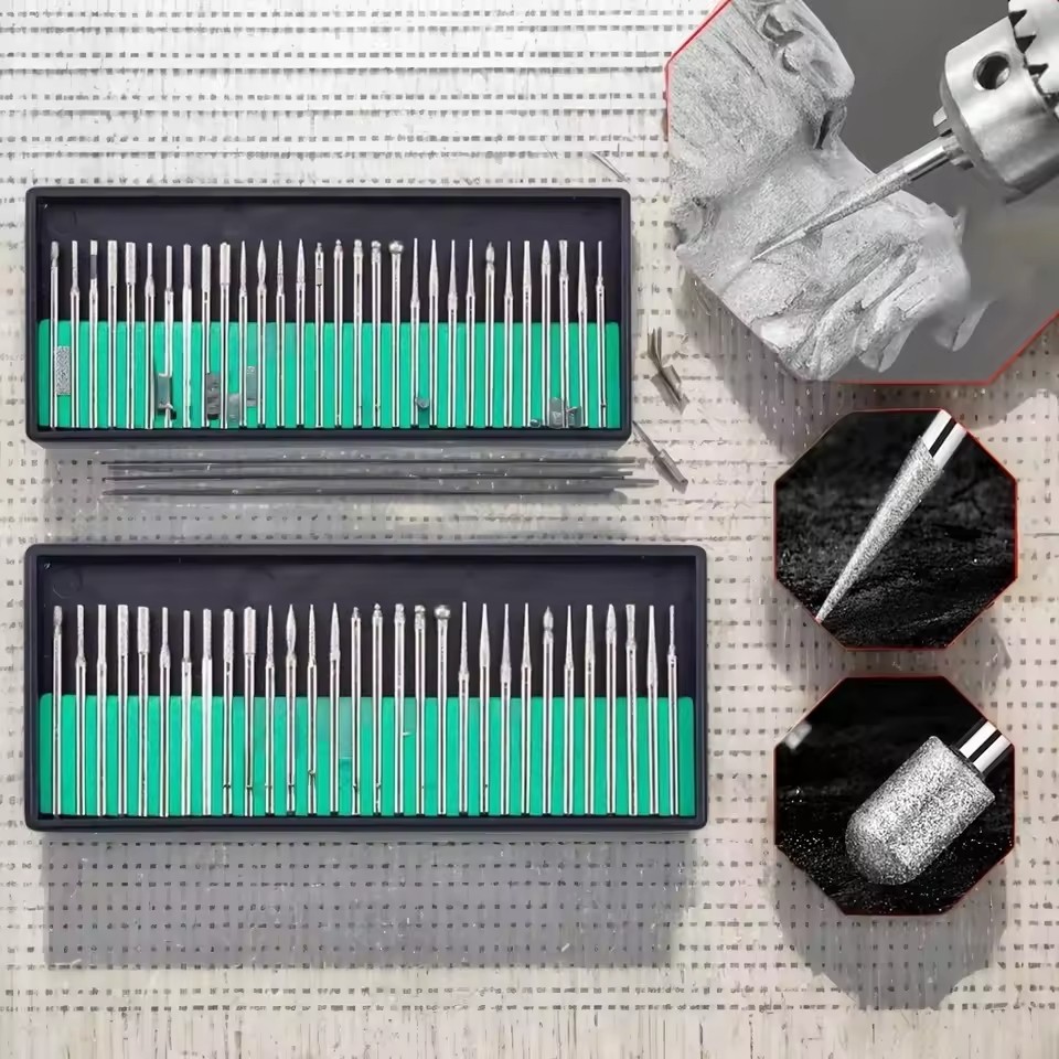 30 Pcs Set Alat Putar Mata Bor Berlian, Mata Jarum, Ukiran, Poles untuk Kaca, Batu Giok, 2.35/3mm