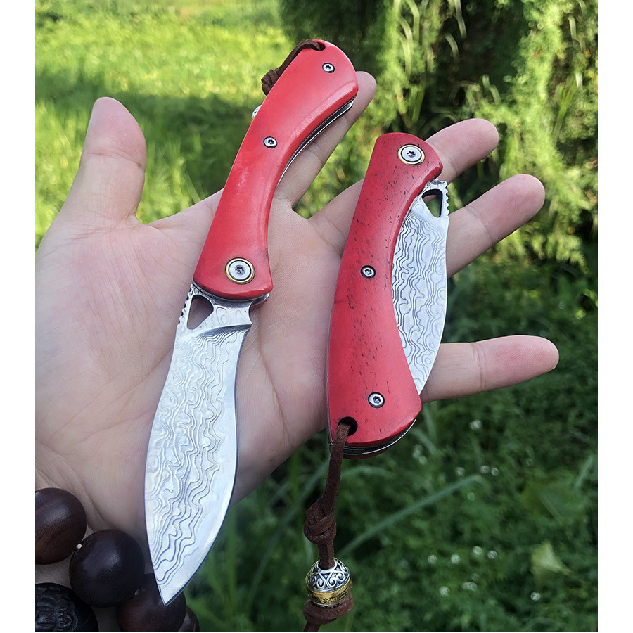 Damascus steel folding knife, high hardness outdoor portable knife,  fruit knife, pocket knife