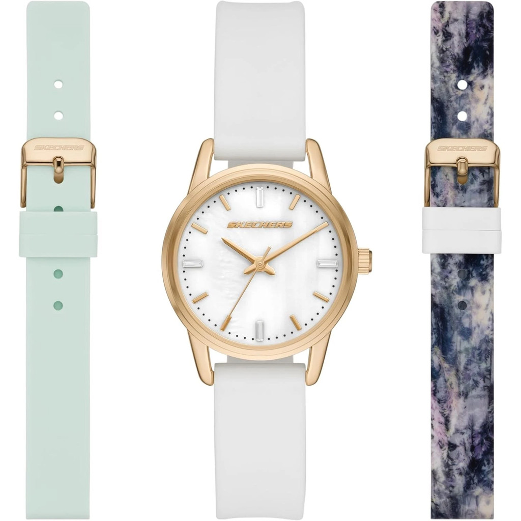 Skechers Analog Sets Gold Dial White Silicone Jam Tangan Wanita 30MM SR9088