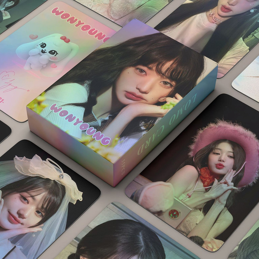 

Kpop Wonyoung Laser Boxed Birthday Lomo Card Fashion Ins Dance Stage Selfie Photocards Fans Collection 55pc/set