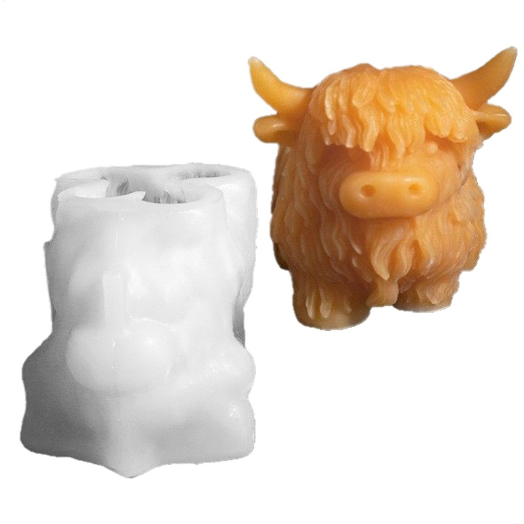 

3D Highland Cow Silicone Mold Cute Calf Resin Mold Crafts Candle Mold Food-Grade Mould for Figurines Desktop Home Decoration