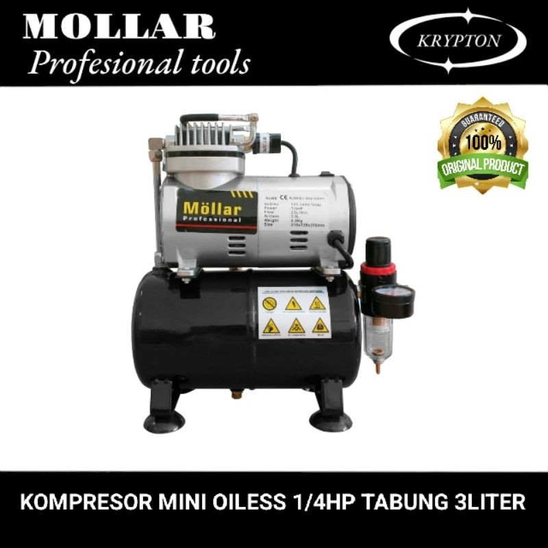 mollar kompresor oiless 1/4HP tabung 3liter MACP-189
