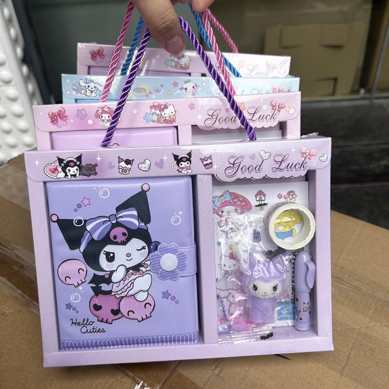 

Kawaii Sanrio Hello Kitty Kuromi Cinnamoroll Guka Ledger Gift Box Sticker Notebook Stationery Set Student Supplies Birthday Gift