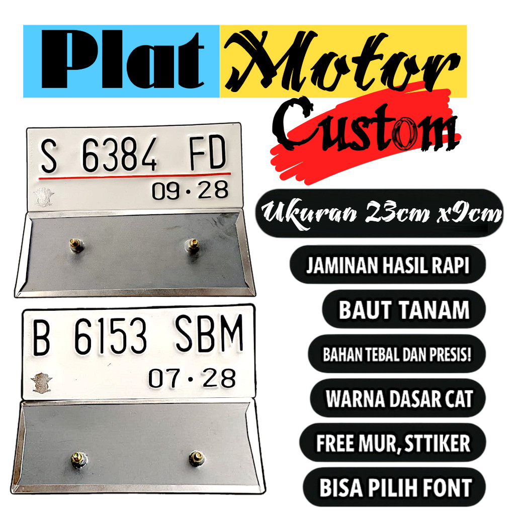 Plat motor custom warna putih satu pasang plat motor variasi warna putih plat motor baut tanam plat 