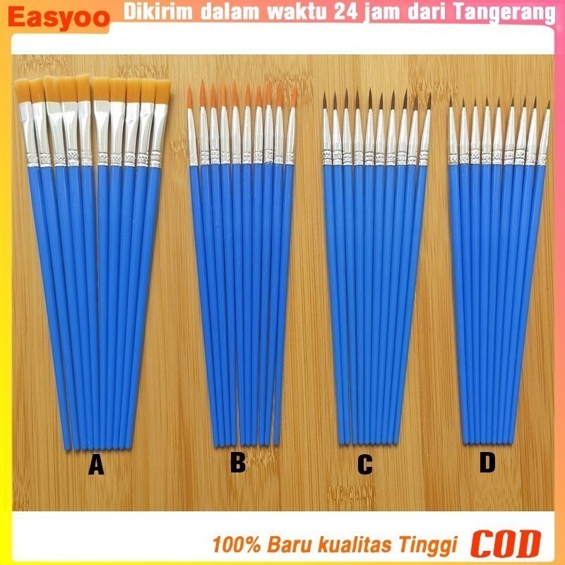 

50Pcs Kuas Cat Air Bulat / Datar Kuas Kecantikan Set Kuas Cat Minyak 17cm