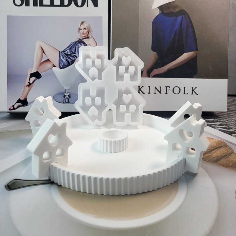 

Love House Ornaments Plug-in Silicone Mold 4 Even Chimney Small House Molds Gypsum Cake Mould Love House Table Decor