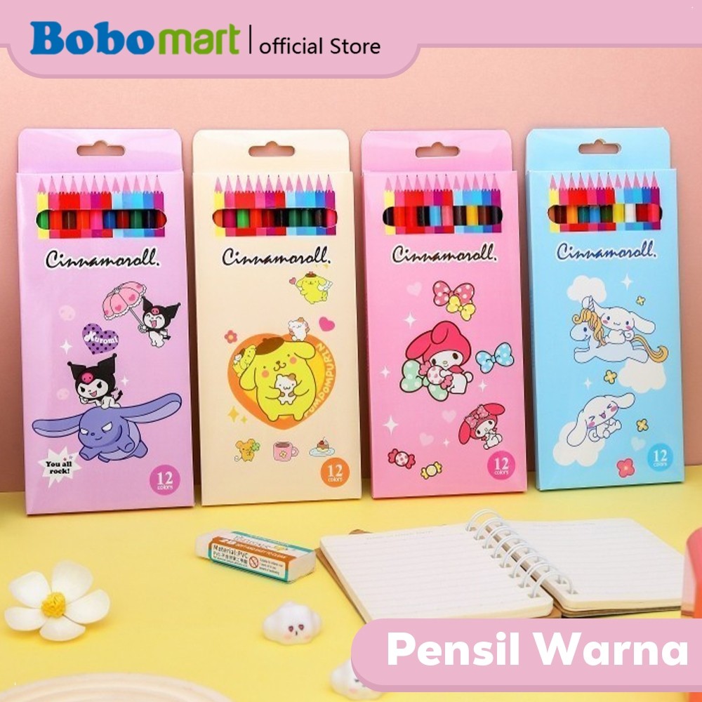 

BOBOMART Pensil Warna 12 Warna Lucu Karakter Sanrio Capybara Baby Three – Set 2B