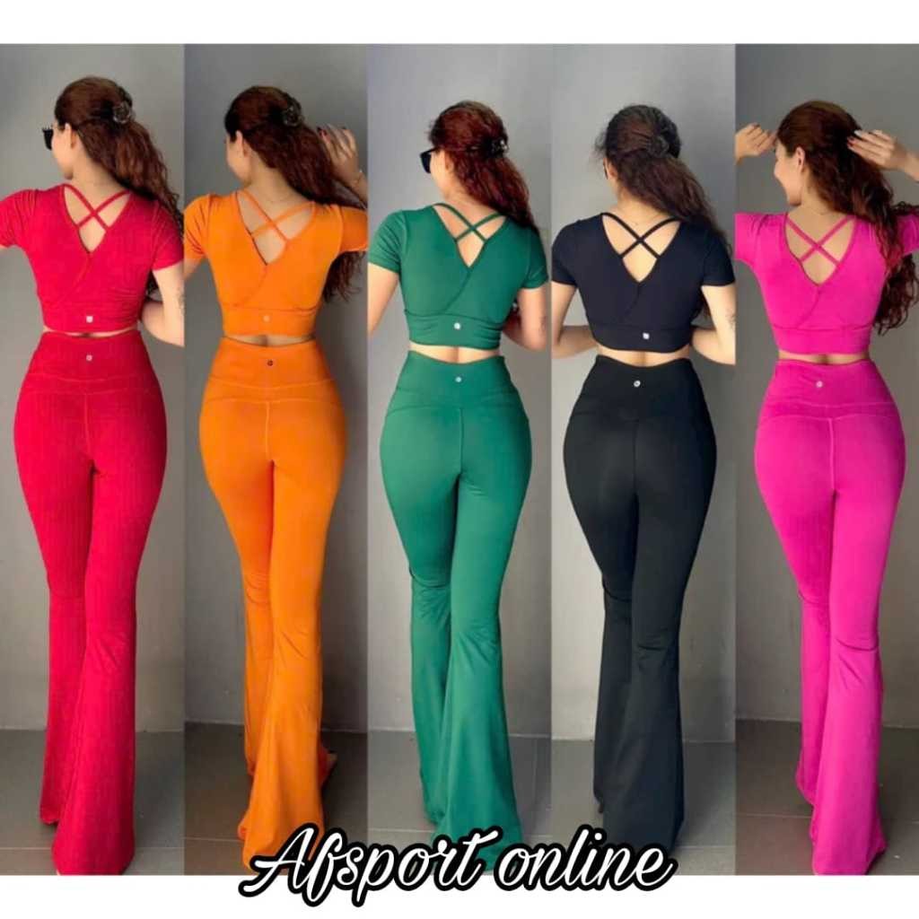 RUBANGRAU   setelan crop+celana senam cutbray olahraga senam aerobik zumba fitness gym crap tali sil