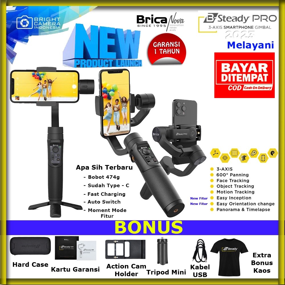 Brica B-Steady Pro - 3 Axis Gimbal Stabillizer HP - Gimbal Stabillizer Smartphone - Free Kaos