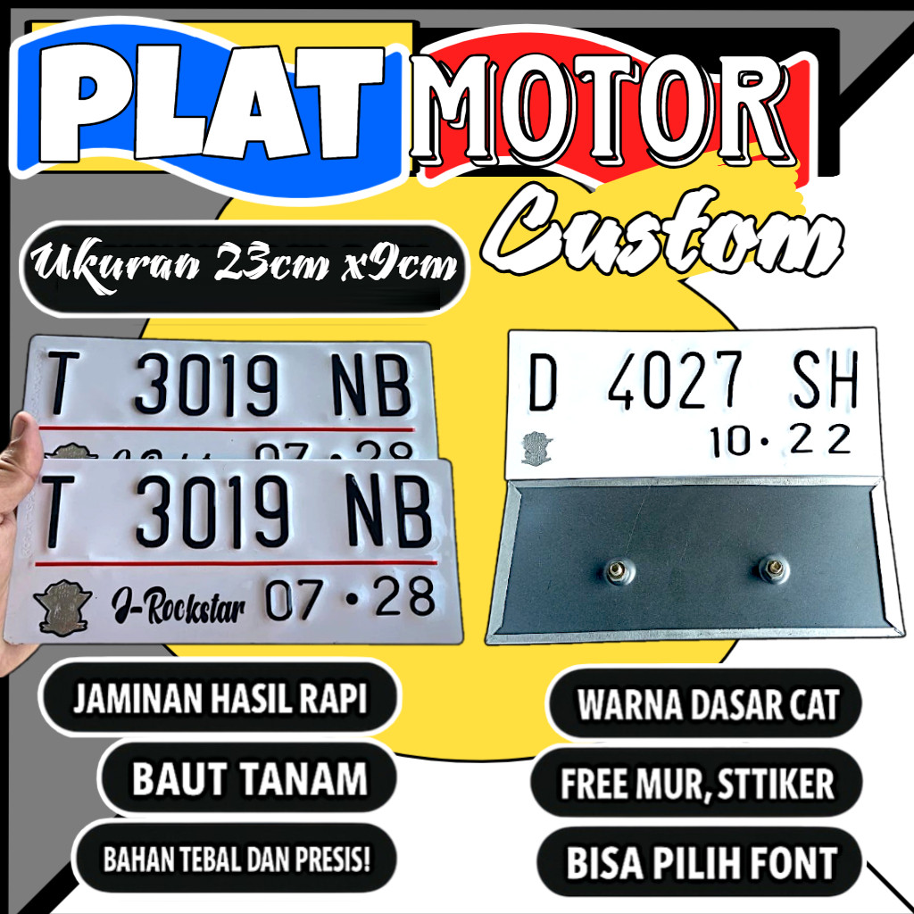 Plat motor custom warna putih satu pasang plat motor variasi warna putih plat motor baut tanam plat 