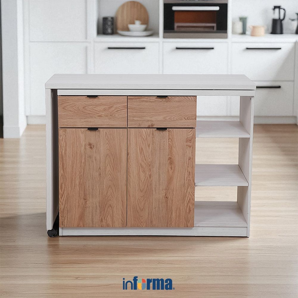 Informa Galyn Meja Dapur Serbaguna - Putih Oak Kitchen Table Meja Masak Island Table Meja Kitchen