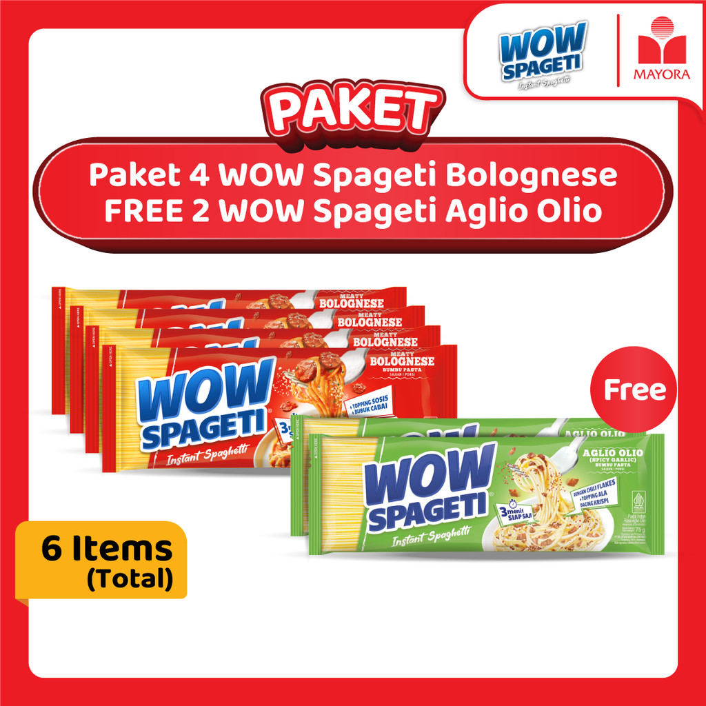 

Paket 4 WOW Spageti Bolognese FREE 2 WOW Spageti Aglio Olio