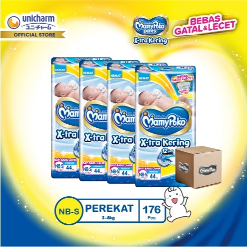 

NEW MamyPoko X-tra Kering - NB-S 44 - Popok Perekat Newborn Bayi Baru Lahir - Karton Isi 4 PREMIUM