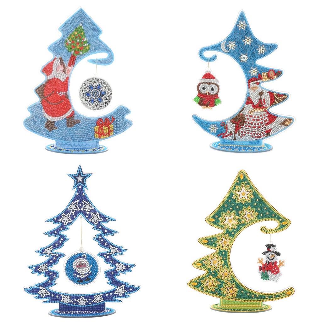 

A DIY Christmas theme diamond painting art set. Double-sided luminous desktop decorative item with hanging pendant