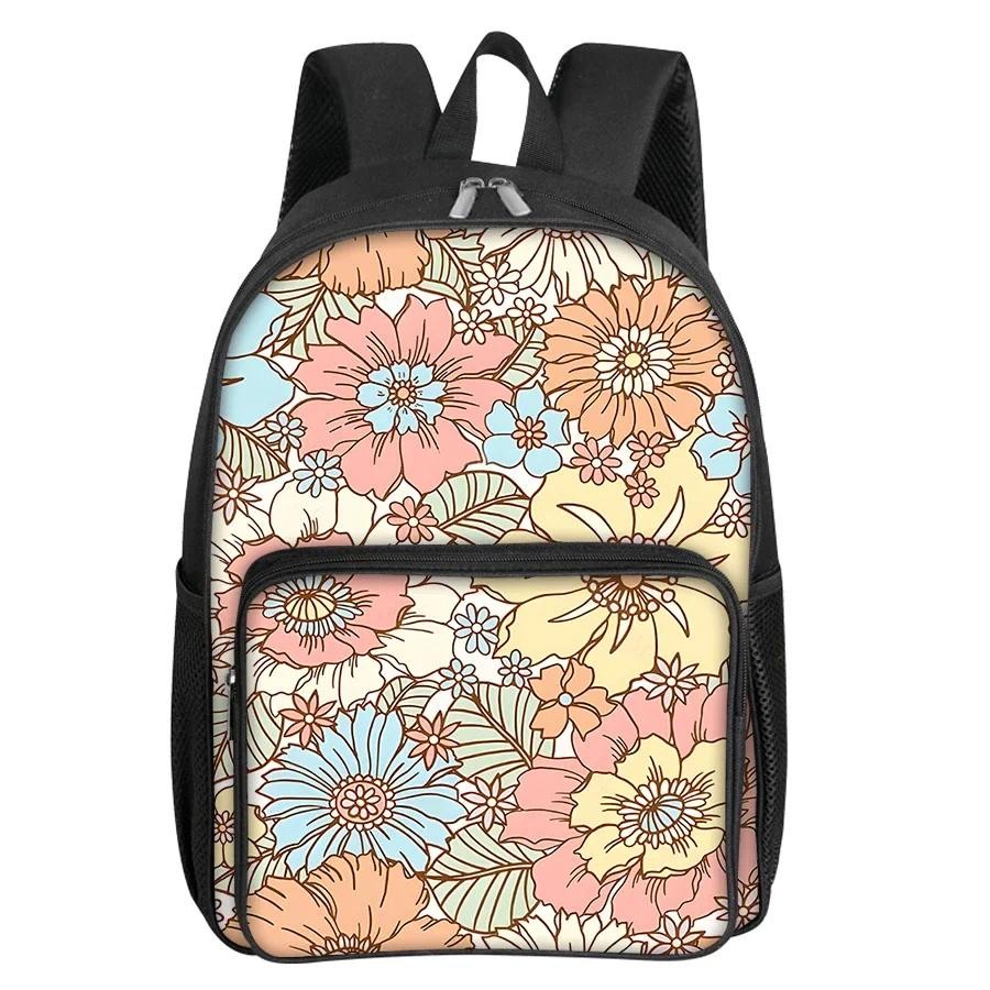 Flower Pattern Square Front Pocket Backpack For Boy And Girls Best Gifts 3D Cartoon School Backpack 
