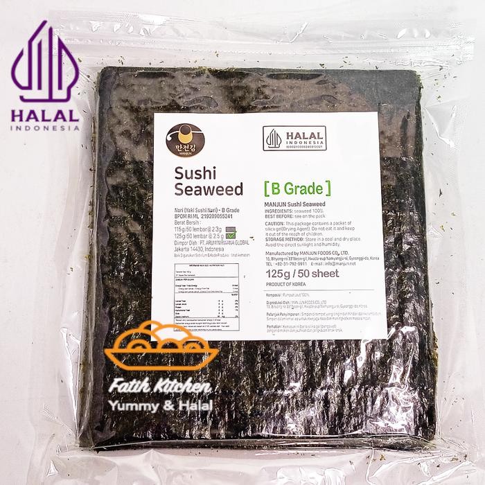 

Manjun Seaweed Sushi Nori 50 Lembar Halal - varian Economy Medium Premium Rumput Laut Food - Grade B Medium