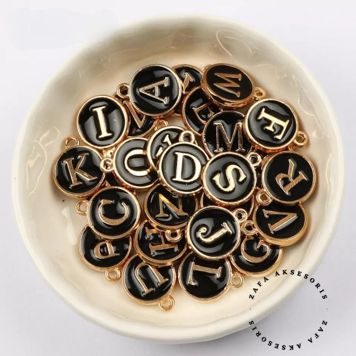 Zafa Kalung Tali Pria Wanita Liontin Huruf Bulat Hitam - Kalung Circle