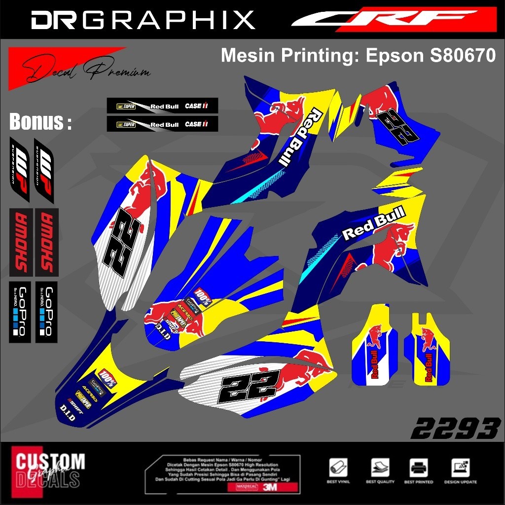 Decal Sticker Variasi Fullbody Crf 150 L Redbull (Bisa Tambah Nomor & Nama)| Crf Supermoto Fullbody