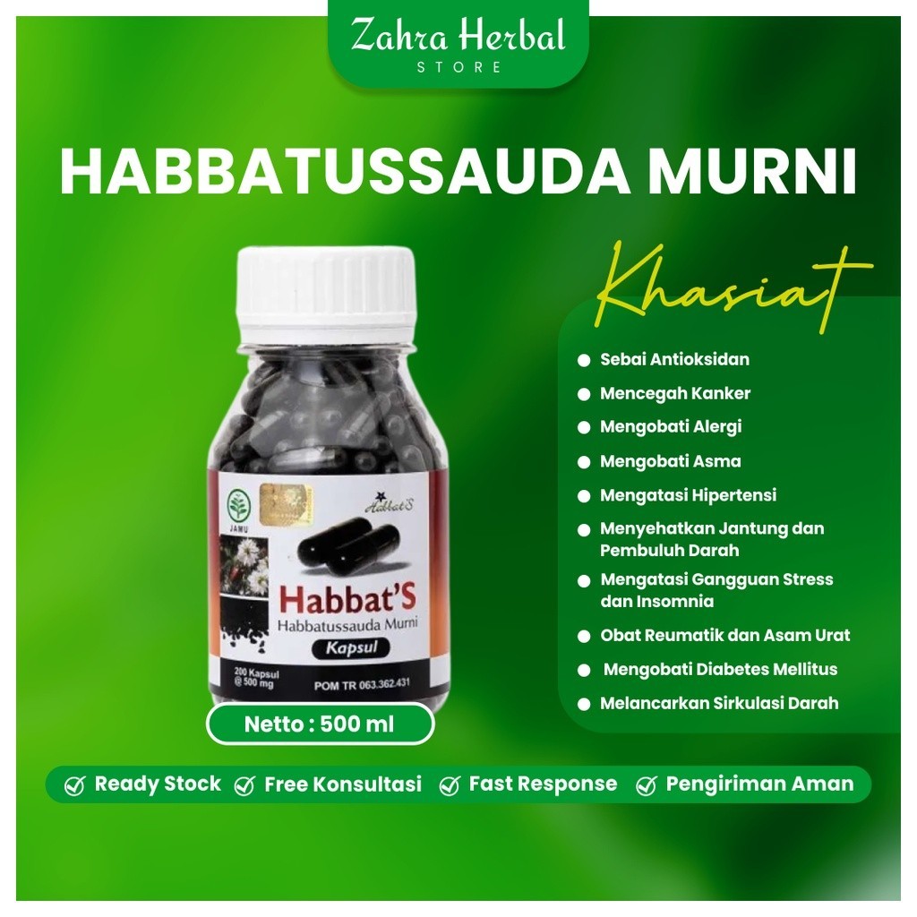 Habbatussauda Murni Habatusauda Original Asli  Isi 200 Kapsul Jinten Hitam  Obat Herbal Ampuh Alami 
