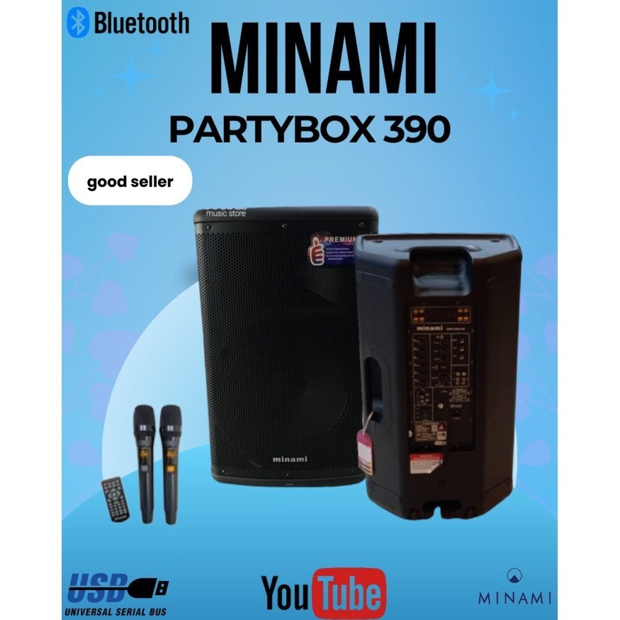 Agen Speaker Portable MINAMI Partybox PB 390 PREMIUM 15 Inch Mic Wireless