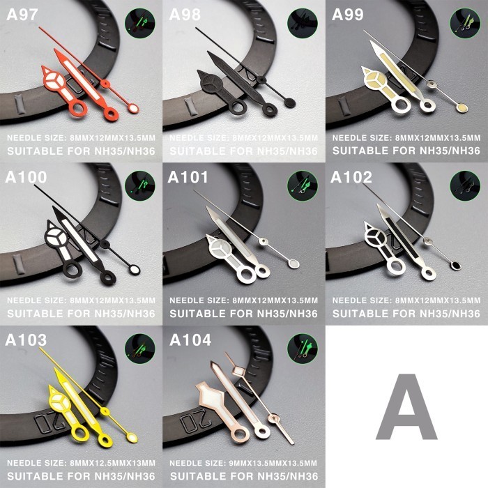 Seiko Mod Hands A97 - A104 Lumed For NH35/NH36/4R35