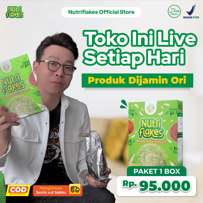 

HEMAT! NUTRIFLAKES SEREAL UMBI GARUT WITH PSYILIUM HUSK & KELOR 1 BOX 280gr