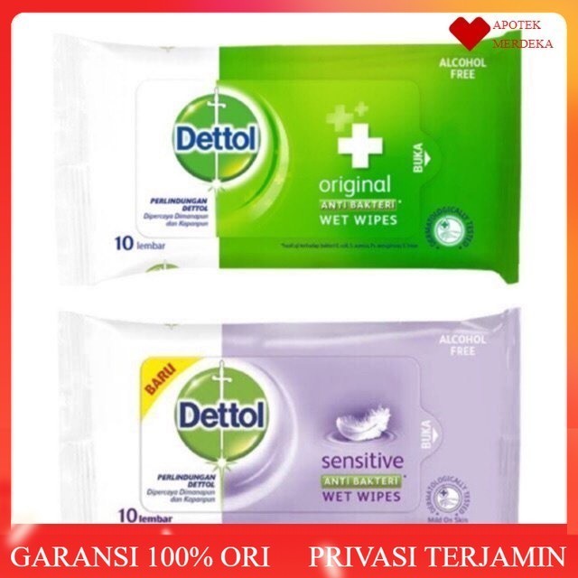 Dettol Wet Wipes Tissue Basah 10's / Dettol Originil Tisu Tissue basah anti bakteri isi 10 lembar