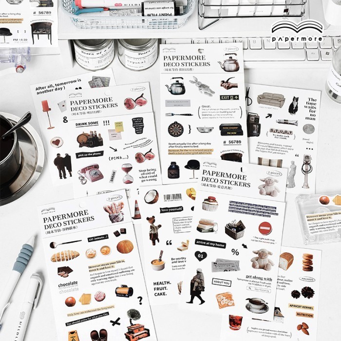 

2 Lembar Sticker Aesthetic Scrapbook DAILY THEME Stiker DECO Journal DIY Diary Stationery