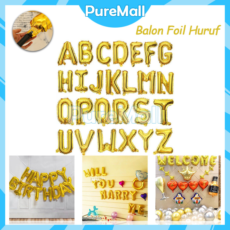 Balon Foil Huruf Gold 40cm / Balon Foil Huruf / Balon Huruf Balon