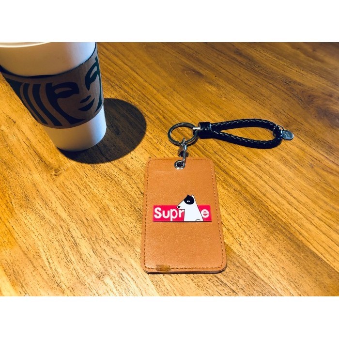 

ID card holder supreme /gantungan kartu/ lanyard/ name tag/keychain - Cokelat