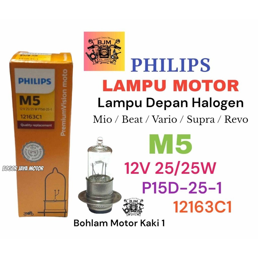 1 PCS PHILIPS BOHLAM LAMPU DEPAN HALOGEN M5 25W MIO VARIO BEAT SUPRA REVO KAKI 1 LAMPU DEPAN MOTOR M