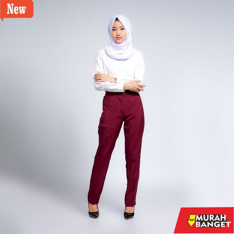 Celana kerja wanita yg viral- Seragam kerja wanita terbaru reguler fit polyester premium stretch imp
