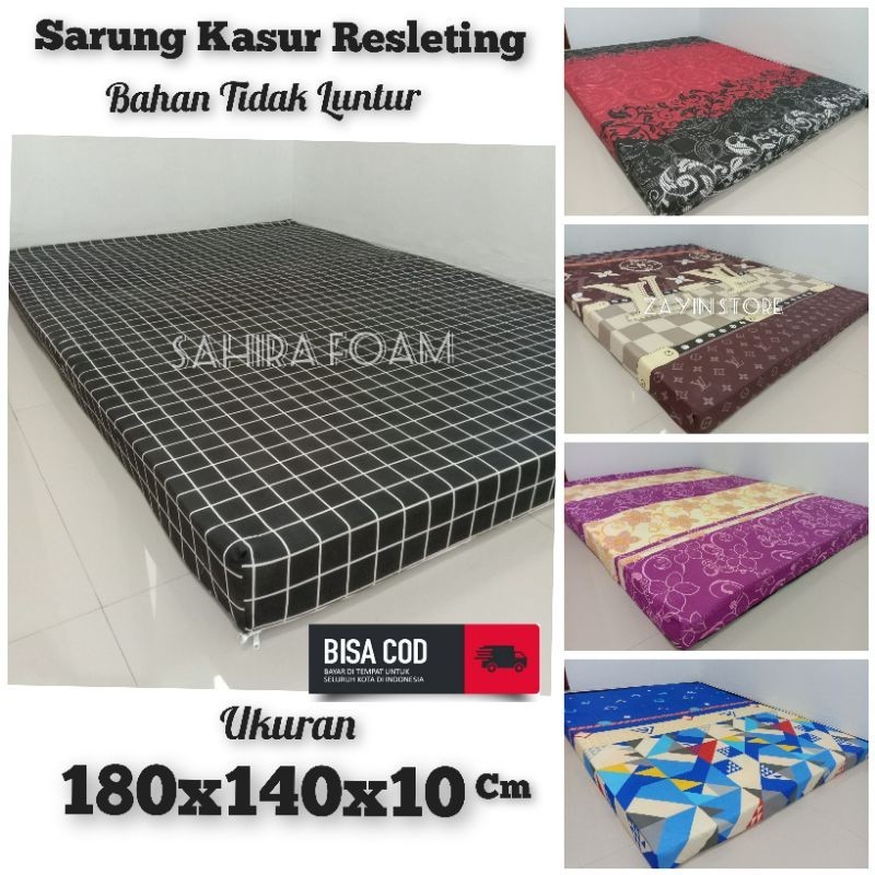 Sarung Kasur Resleting Uk 180x140x10 /180x90x10 Cm. Bahan Lembut & Anti Luntur (Cover Untuk Kasur Bu